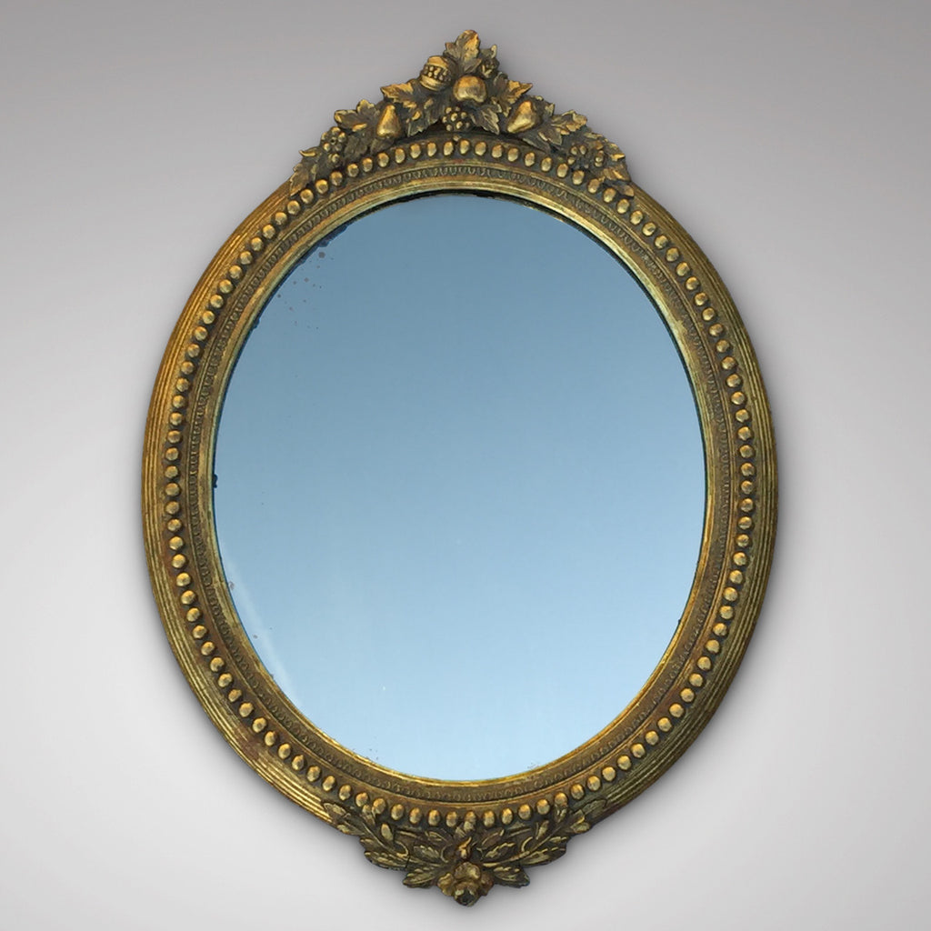 Pair of Victorian Giltwood & Gesso Oval Mirrors - Single Front View- 2