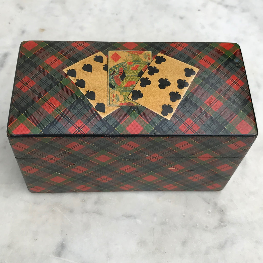 Mauchline Ware McPherson Tartan Ware Playing Card Box - Top View -7