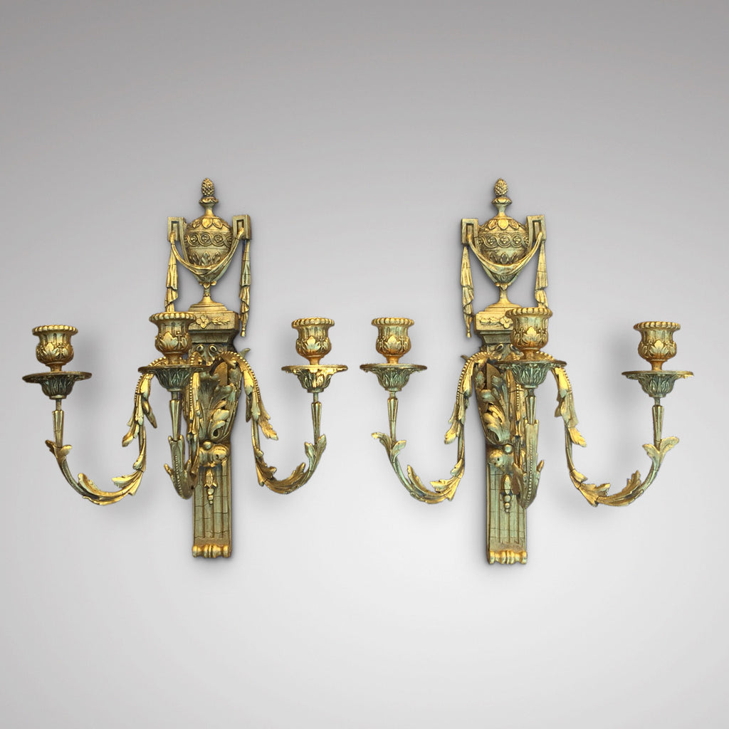 Pair of Regency Gilded Wall Sconces - Front view of pair - 1