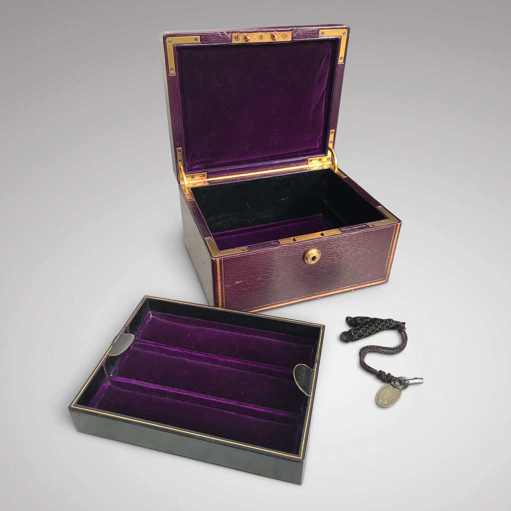 Purple Leather Covered Jewellery Box by Waring & Gillow - Main View - 1