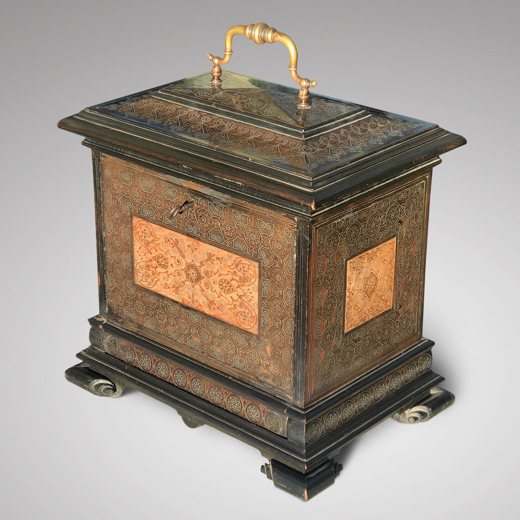 19th Century Copper & Pewter Inlaid Table Cabinet