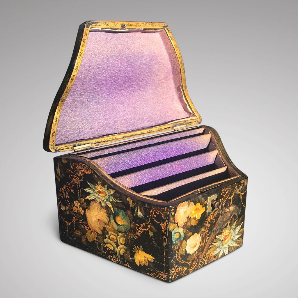 Early Victorian Papier Mache Envelope Box - Main View Open - 1