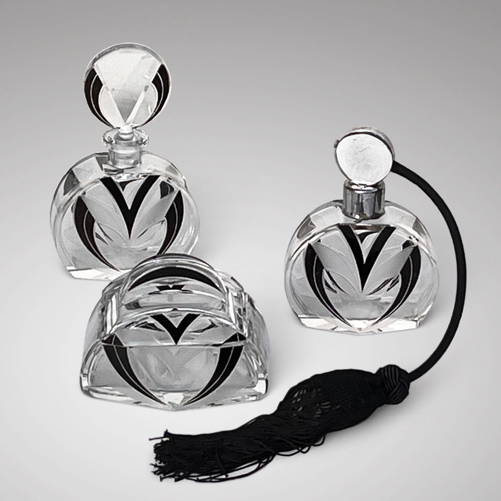 Art Deco Glass & Enamel Dressing Table Set