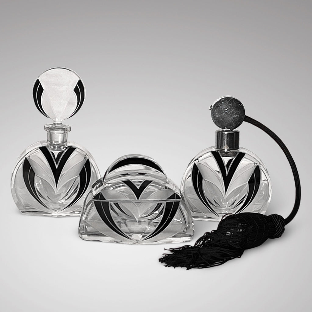 Art Deco Glass & Enamel Dressing Table Set