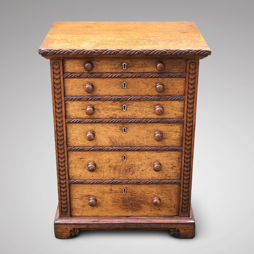 Small Arts & Crafts Oak Chest of Drawers - Front & Top View -1