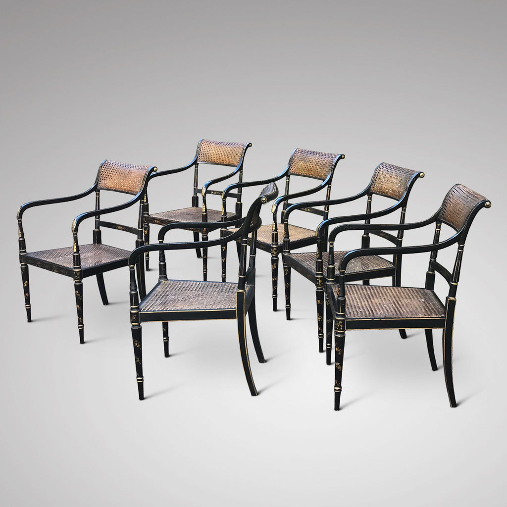 Set of 6 19th Century Japanned Armchairs in the Regency Style