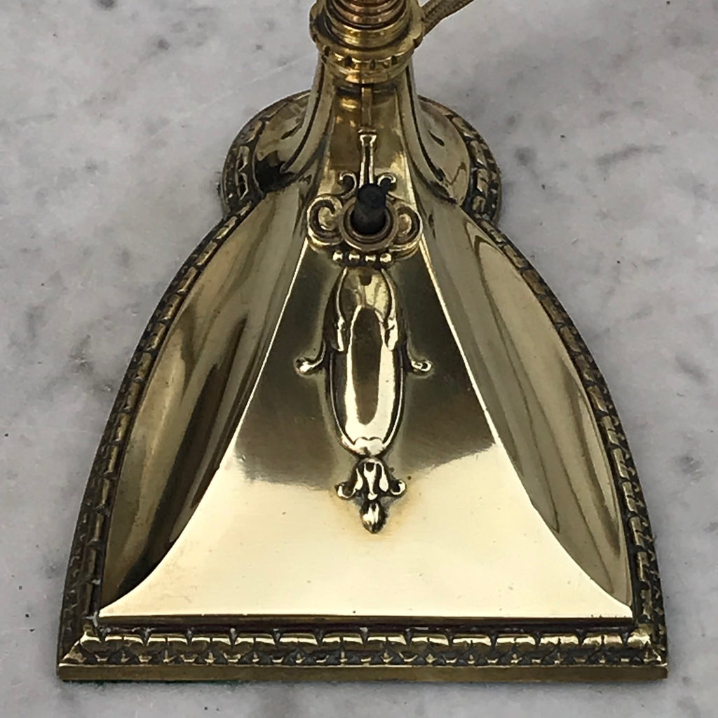 Brass Art Nouveau Desk Lamp with Original Silk Shade - Detail View - 5