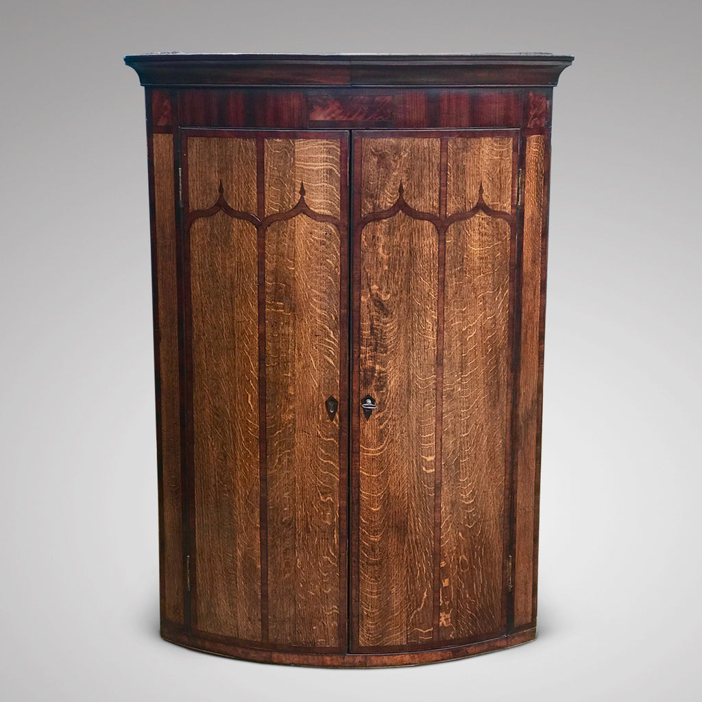 George III Bow Fronted Oak Corner Cupboard - Main View - 1