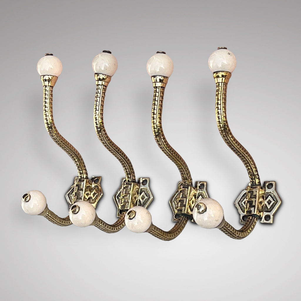 Set of 4 Brass & Porcelain Hat & Coat Hooks - Main View - 1