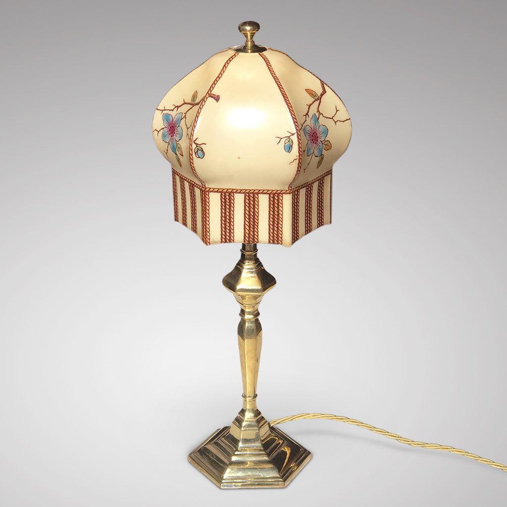 Hexagon Brass Lamp with Original Glass Shade - Main View - 2