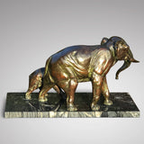 Large Signed French Bronze Sculpture Mother & Baby Elephants - Back  View - 3