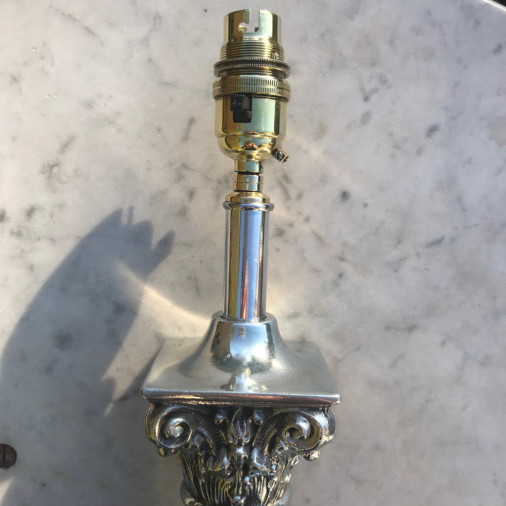 Pair of Early 20th Century Marble & Polished Steel Table Lamps - Detail View - 4