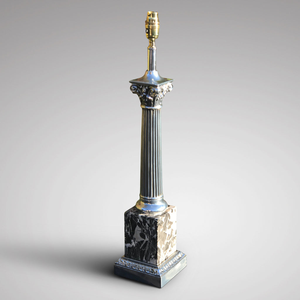 Pair of Early 20th Century Marble & Polished Steel Table Lamps - Main View - 3