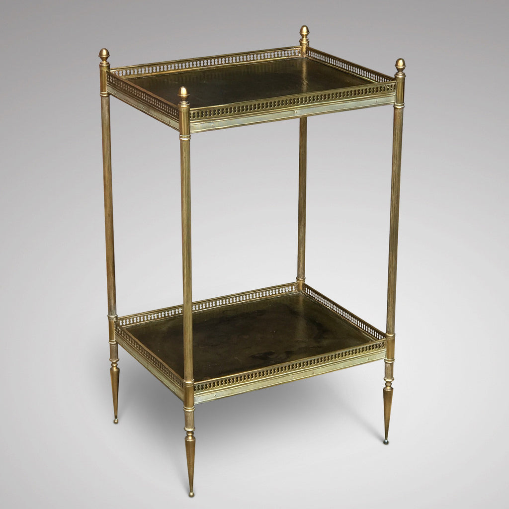 Edwardian Brass & Leather Lamp Table - Front & Side View - 1