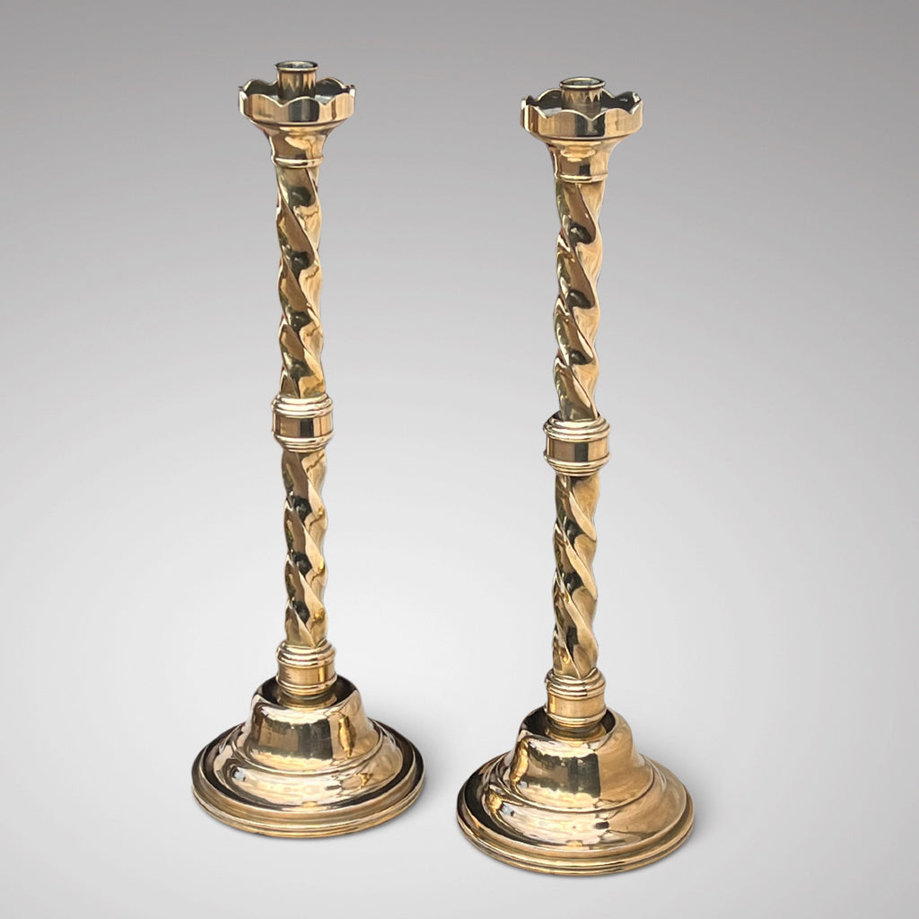 Large Pair of Antique Brass Church Candlesticks - Main View - 1