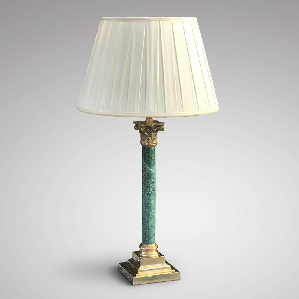 Pair of Early 20th Century Green Marble & Brass Table Lamps - Main View - 3