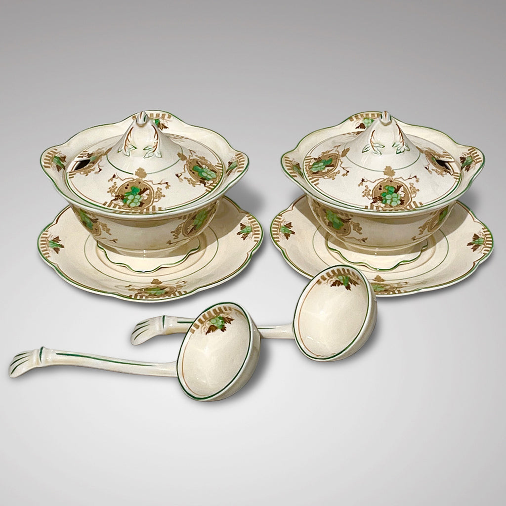 Pair of Cream & Green Sauce Tureens with Ladles - Main View - 1