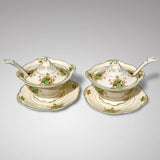Pair of Cream & Green Sauce Tureens with Ladles - Main View - 2