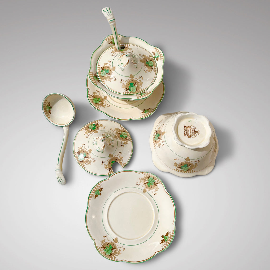 Pair of Cream & Green Sauce Tureens with Ladles - Main View - 3