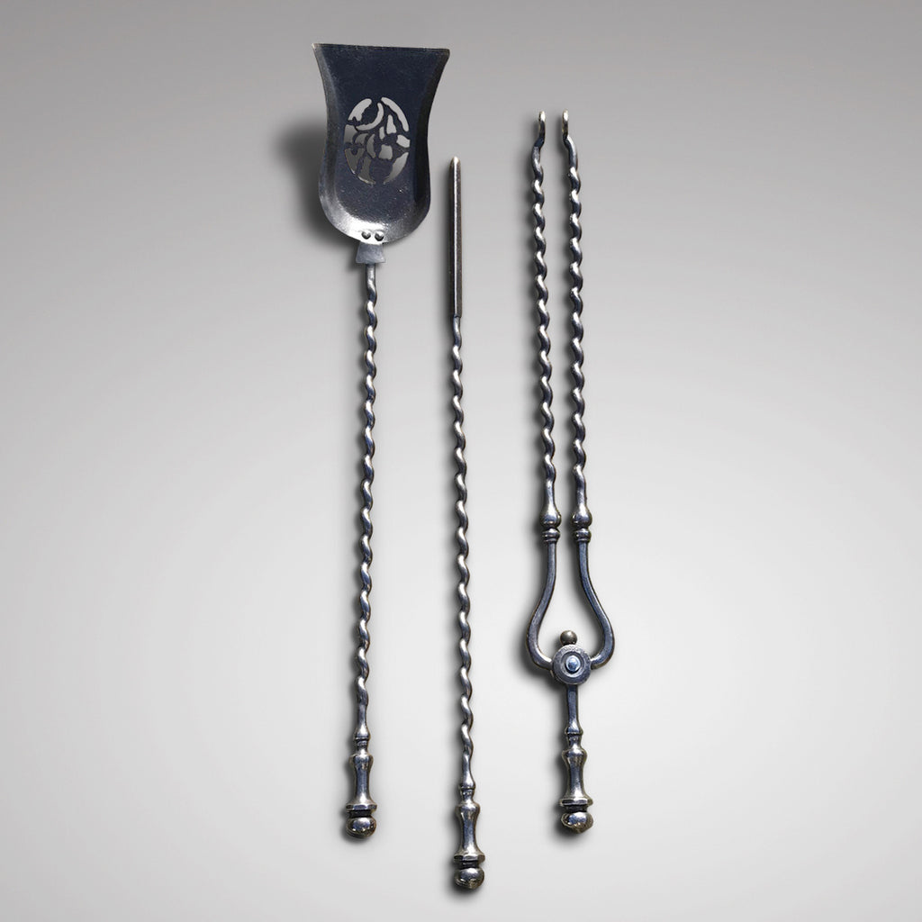 Set of 3 19th Century Polished Steel Fire Irons - Main View - 1