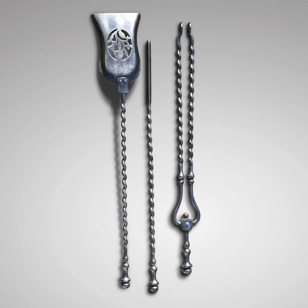 Set of 3 19th Century Polished Steel Fire Irons - Main View - 2