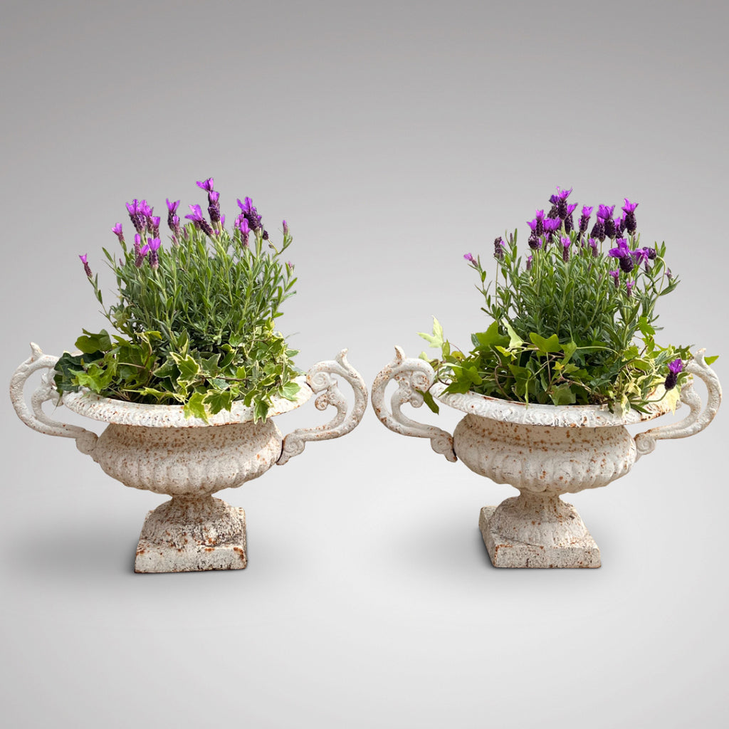 Pair of 19th Century Cast Iron Twin Handled Garden Urns - Main View - 1