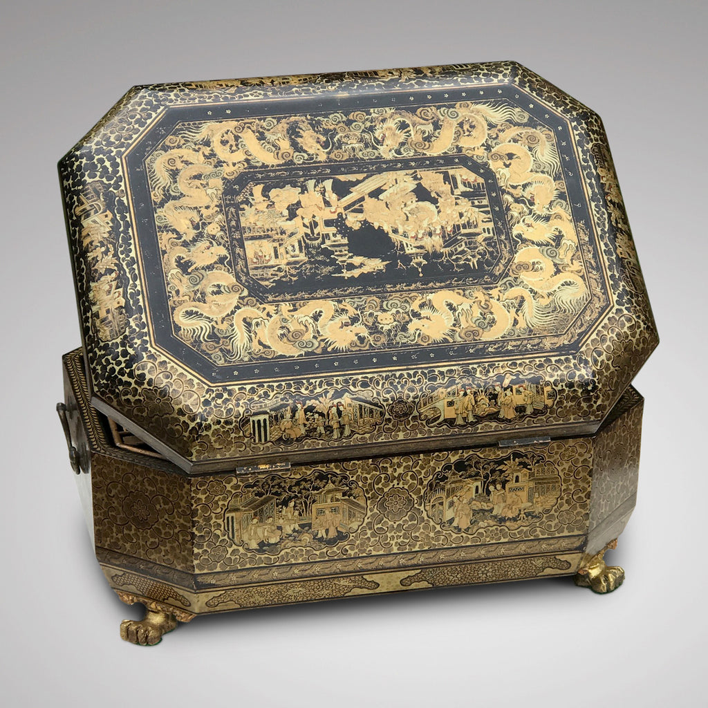 19th Century Chinoiserie Lacquered Sewing Chest - Back & Top View - 3