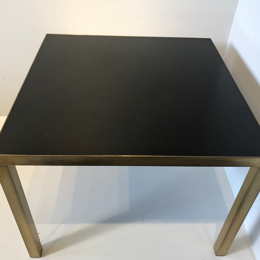 A Pair of Mid Century Black Topped Brass Side Tables