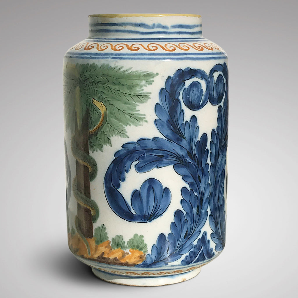 18th Century Italian Tin Glazed Dry Drug Jar - Main View - 2