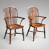 Pair of High Back Elm & Yew Windsor Armchairs - Main View - 2