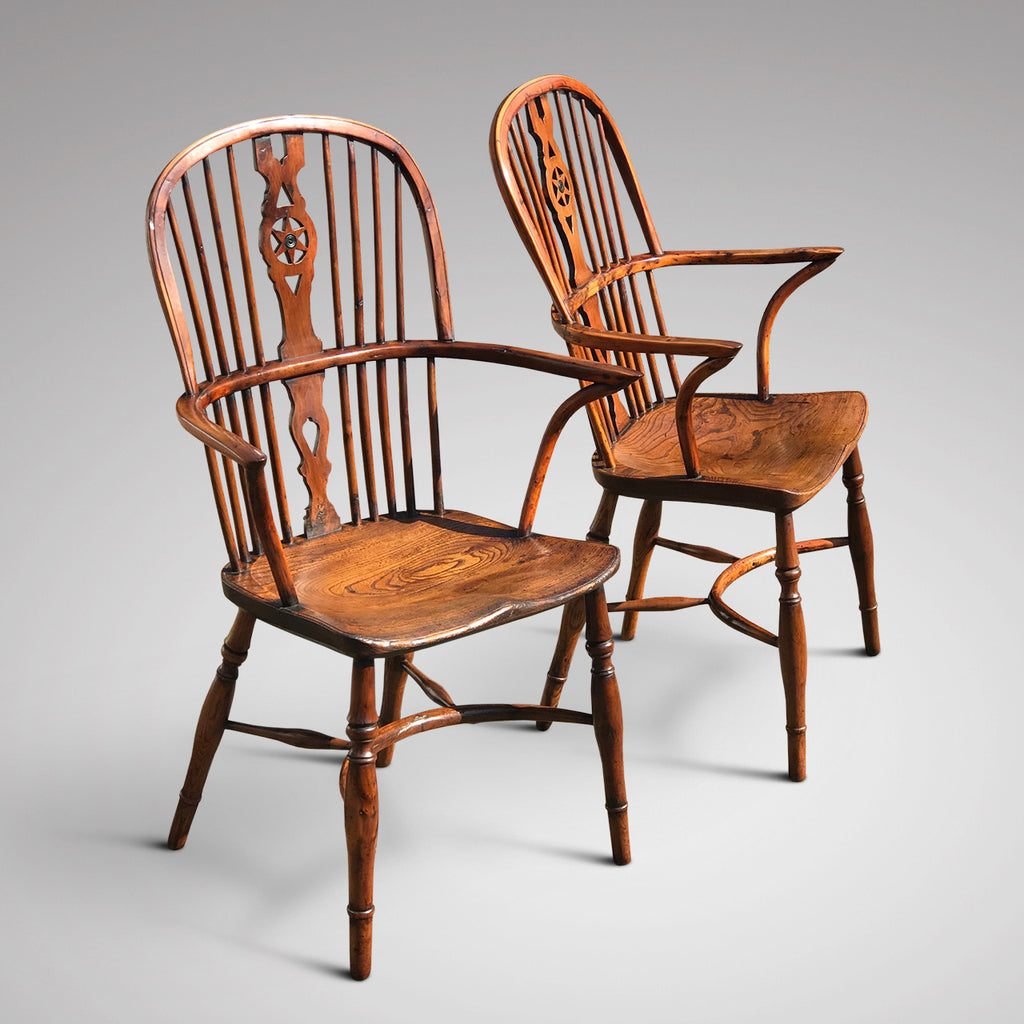 Pair of High Back Elm & Yew Windsor Armchairs - Main View - 1