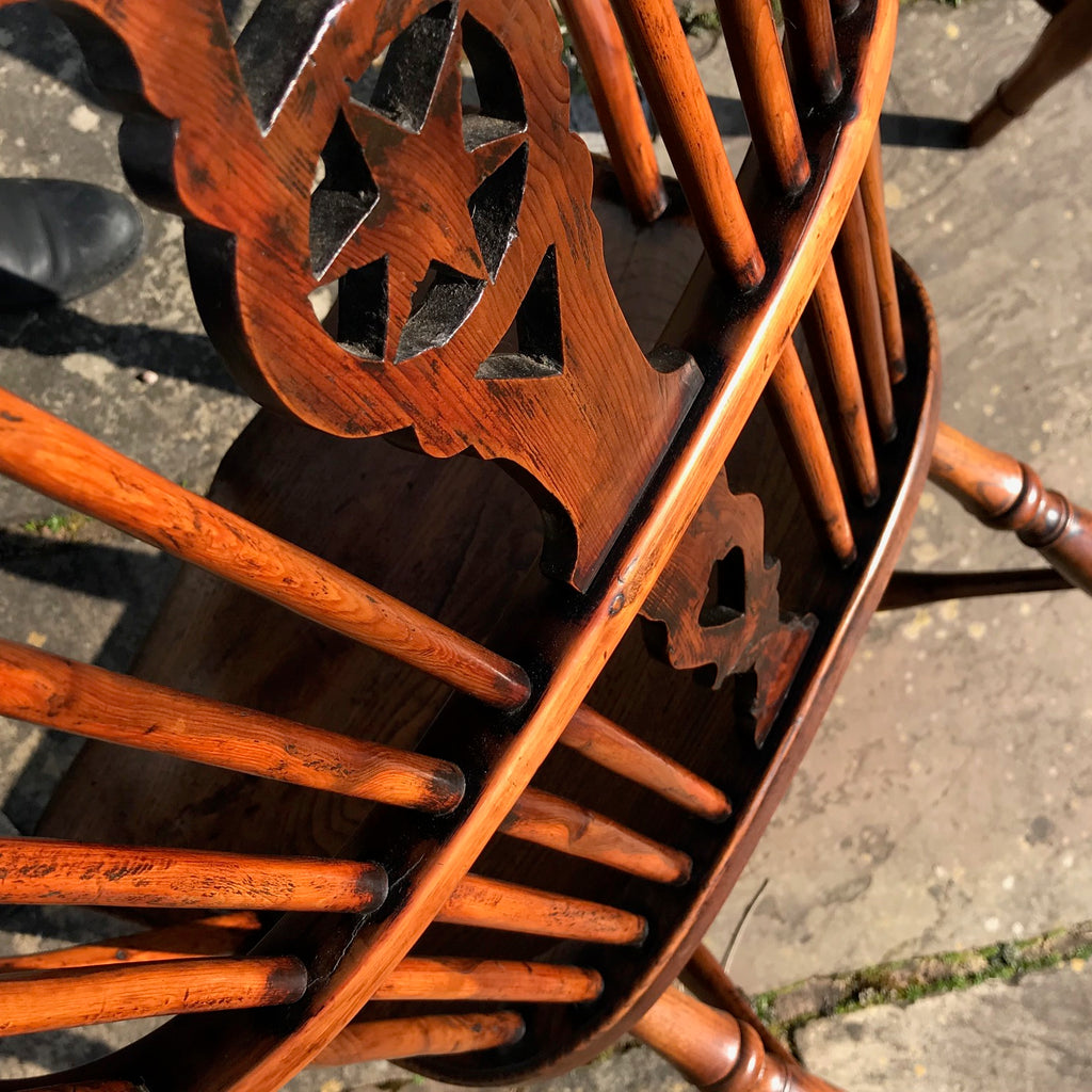 Pair of High Back Elm & Yew Windsor Armchairs - Detail View - 4