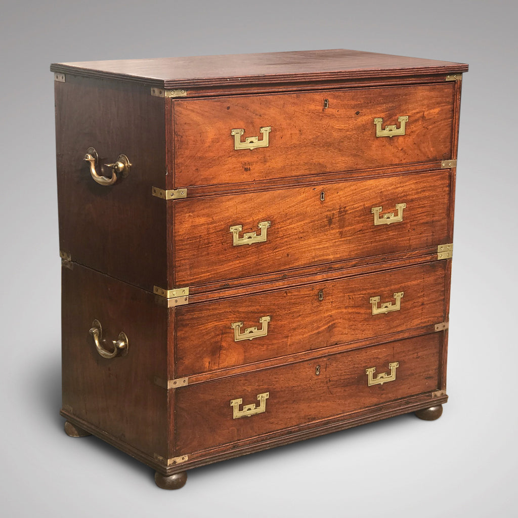 Small 19th Century Teak and Brass Two Part Campaign Chest - Main View - 1