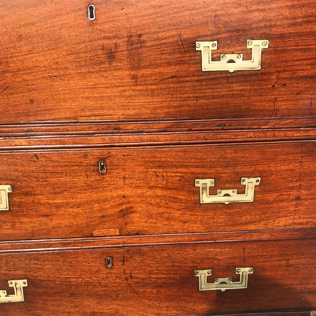 Small 19th Century Teak and Brass Two Part Campaign Chest - Detail View - 6