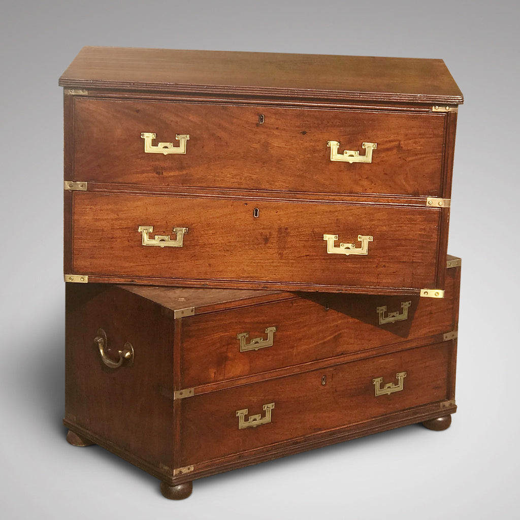 Small 19th Century Teak and Brass Two Part Campaign Chest - Main View - 4