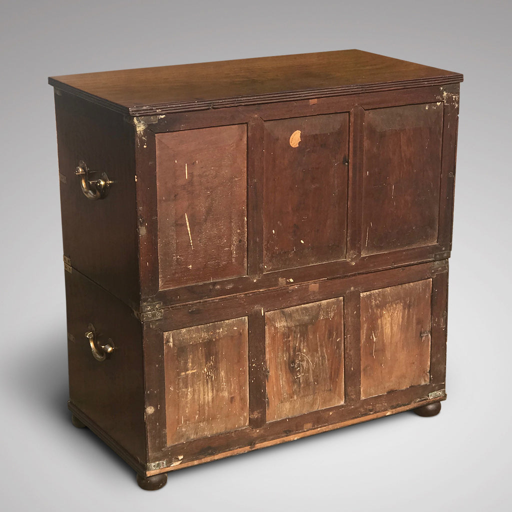 Small 19th Century Teak and Brass Two Part Campaign Chest - Back View - 5