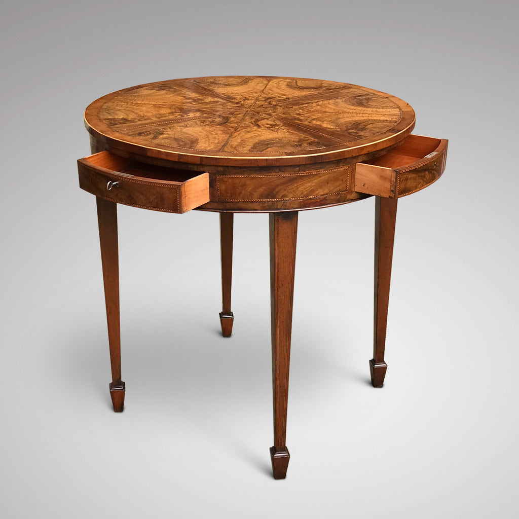 19th Century Walnut & Inlaid Library Table - Main View Drawers Open - 2