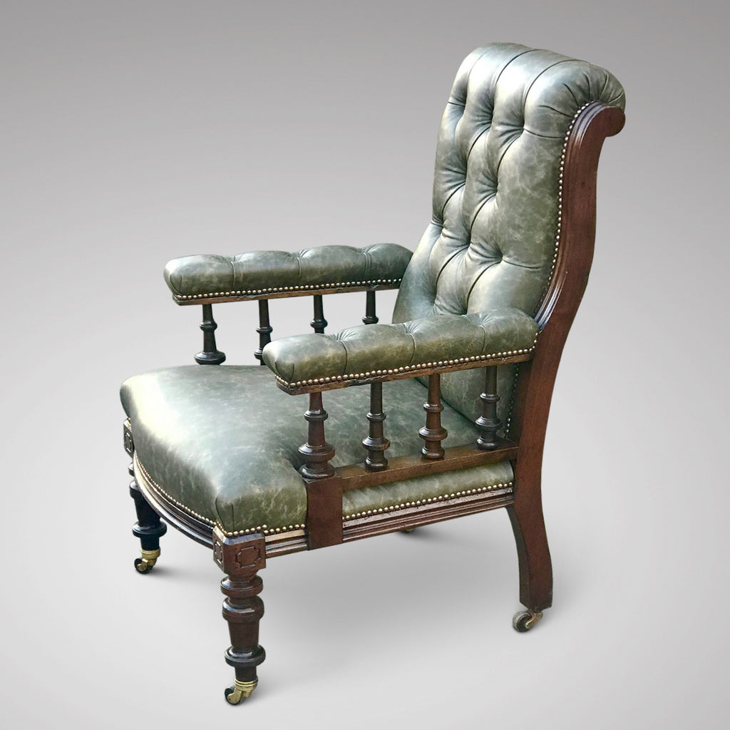 19th Century Leather Library Chair - Main View - 2