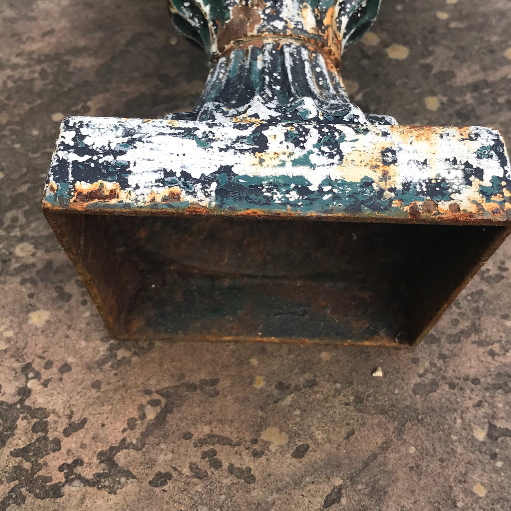 Pair of Victorian Cast Iron Urns on Plinths - Base View - 7