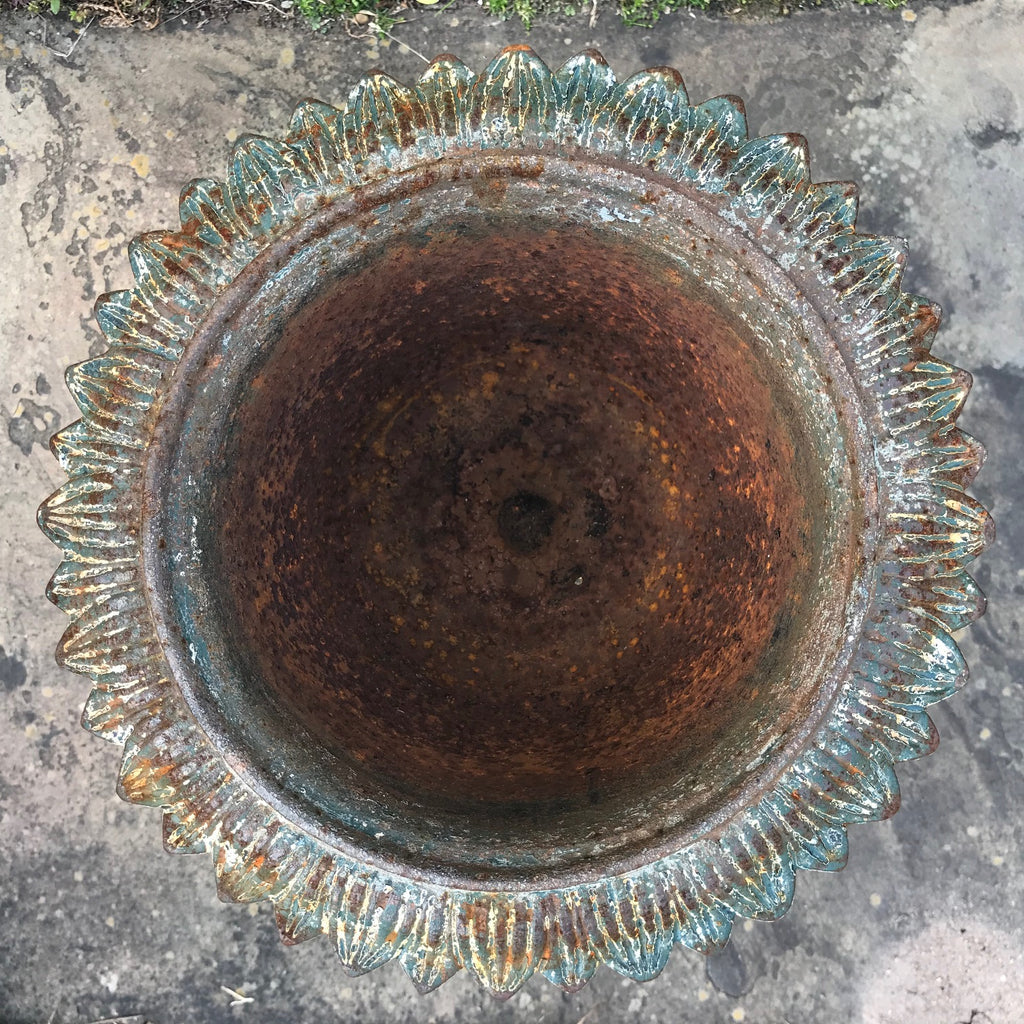 Pair of Victorian Cast Iron Urns on Plinths - Inside View - 8