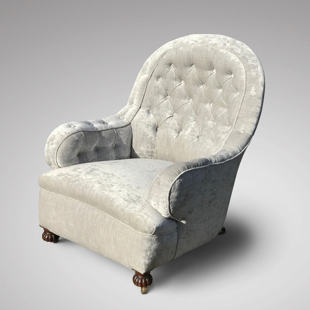 19th Century Buttoned Armchair - Front & Side View - 3