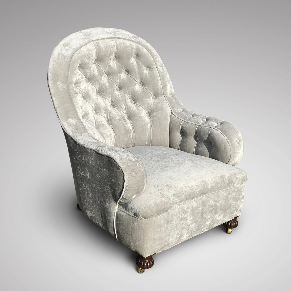 19th Century Buttoned Armchair - Front & Side View - 2