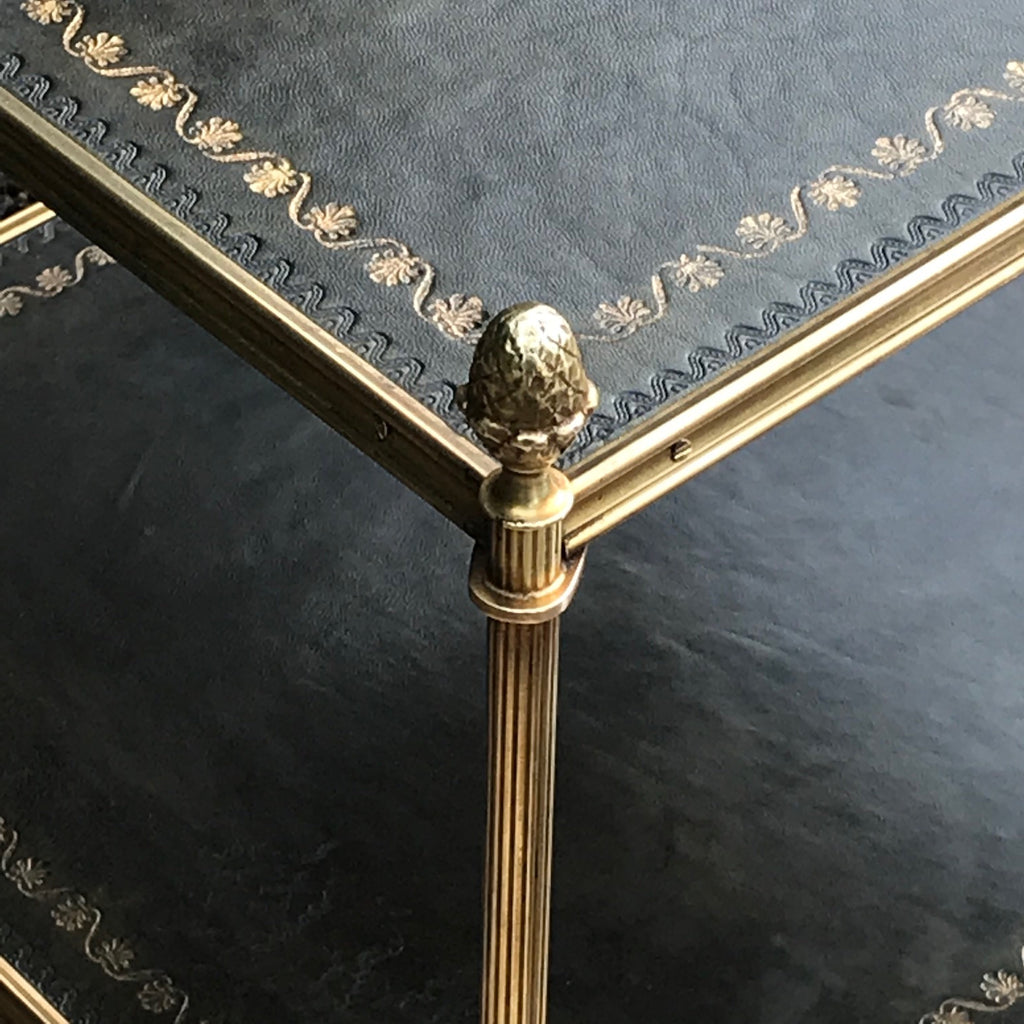 Early 20th Century Brass & Leather Etagere - Detail View - 2