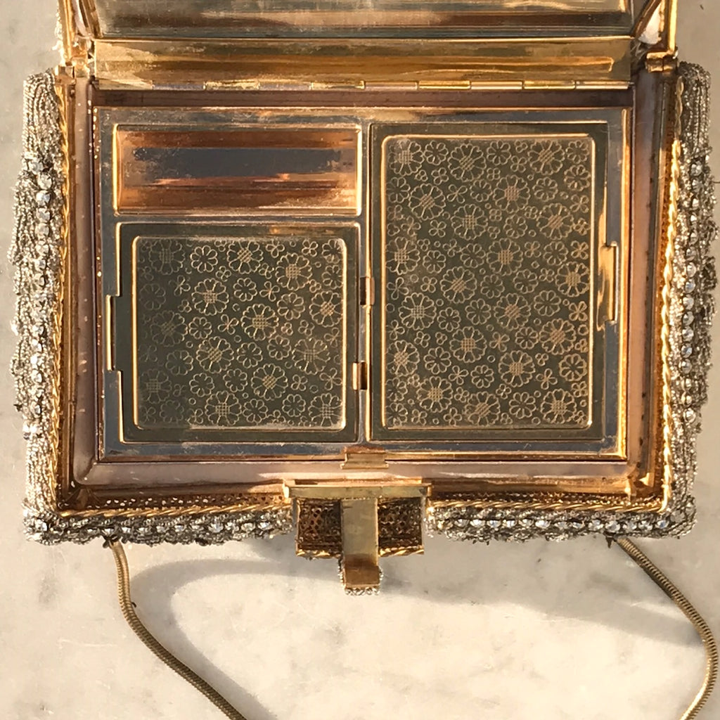 1950's French Diamante Evening Bag Compact