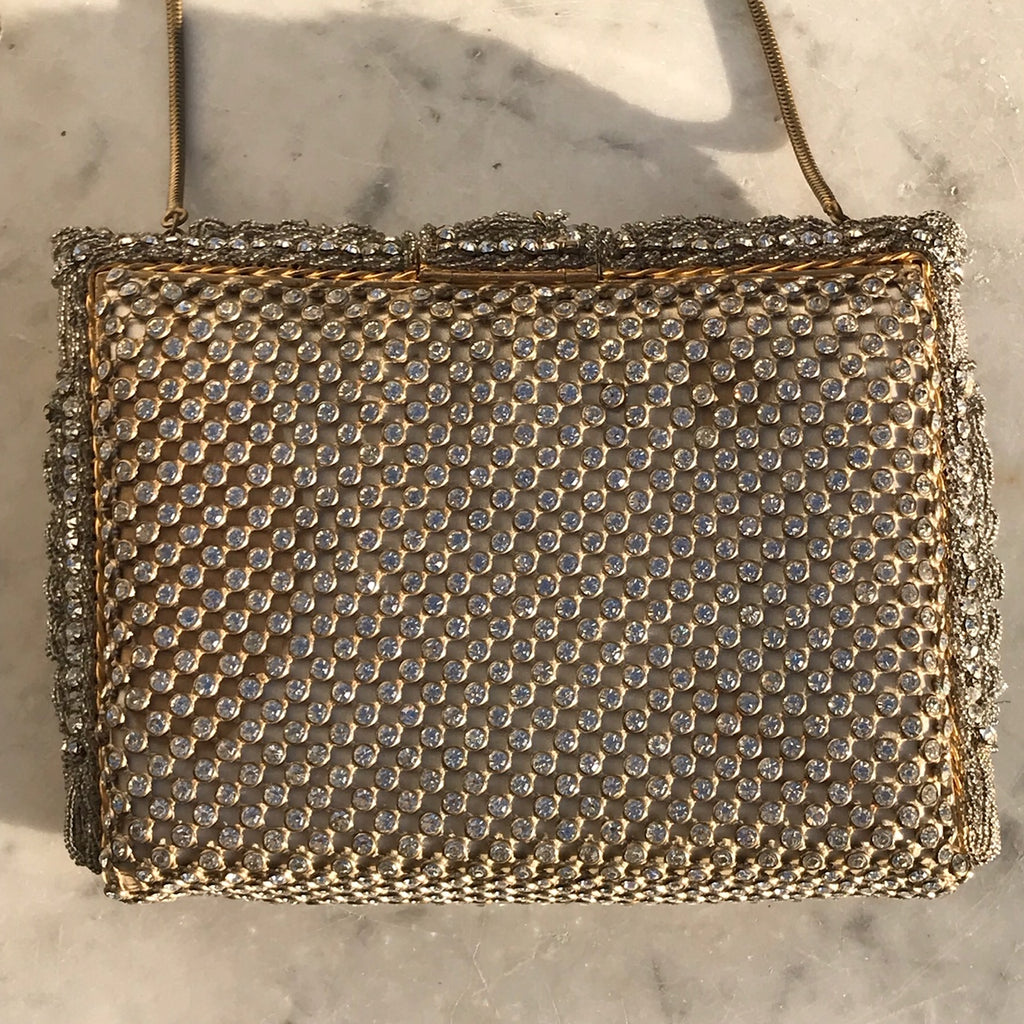 1950's French Diamante Evening Bag Compact