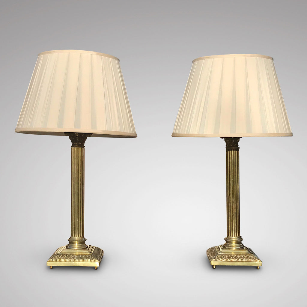 A Fine Pair of Brass Corinthian Column Table Lamps - Main View - 1