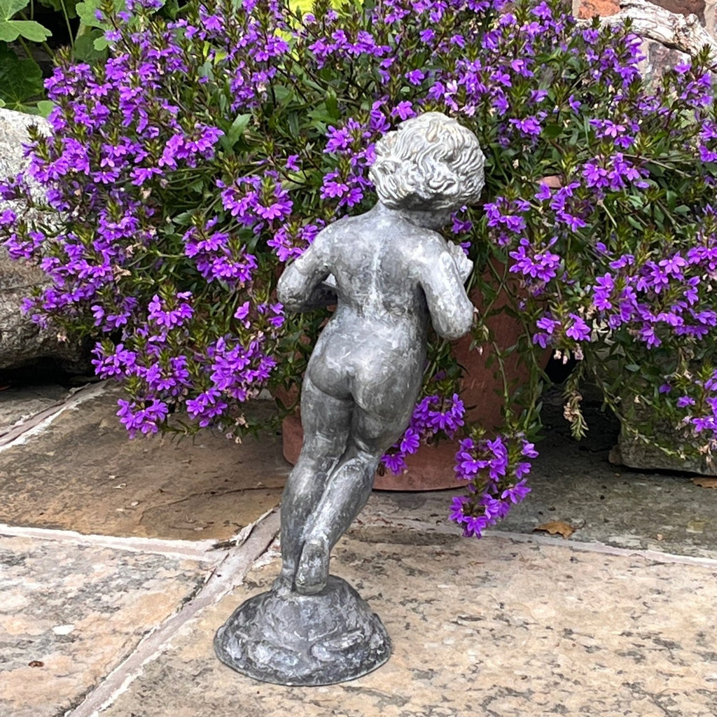 Antique Lead Putto Garden Figure - Back View - 5