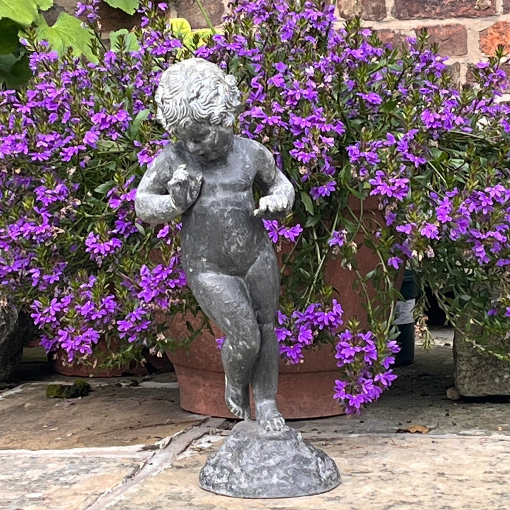 Antique Lead Putto Garden Figure - Front View - 3
