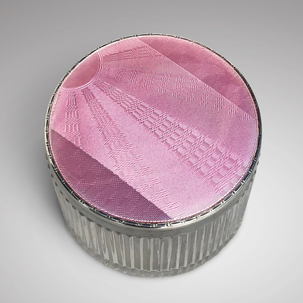 Art Deco Glass Pot with Silver & Guilloche Enamel Top - Main View - 1