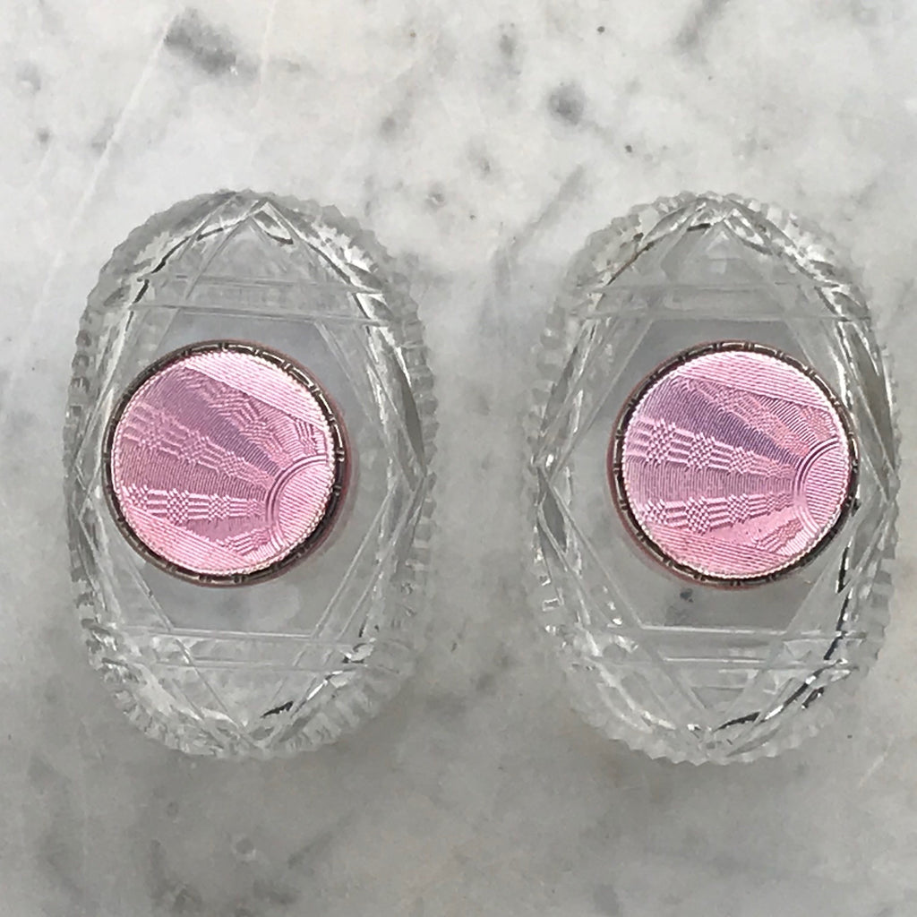 Pair of Art Deco Silver & Enamel Topped Perfume Bottles - Top View - 2